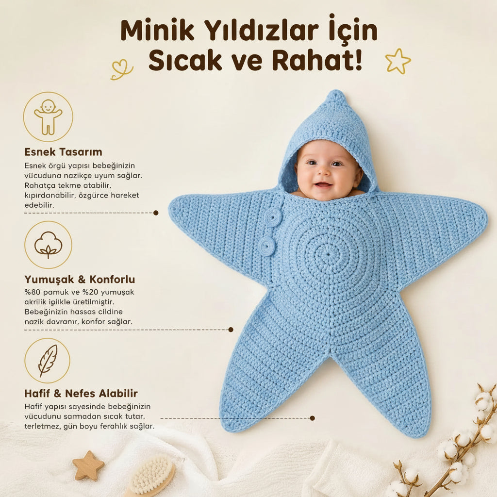 Minik Yıldız El Örgüsü Bebek Yatağı