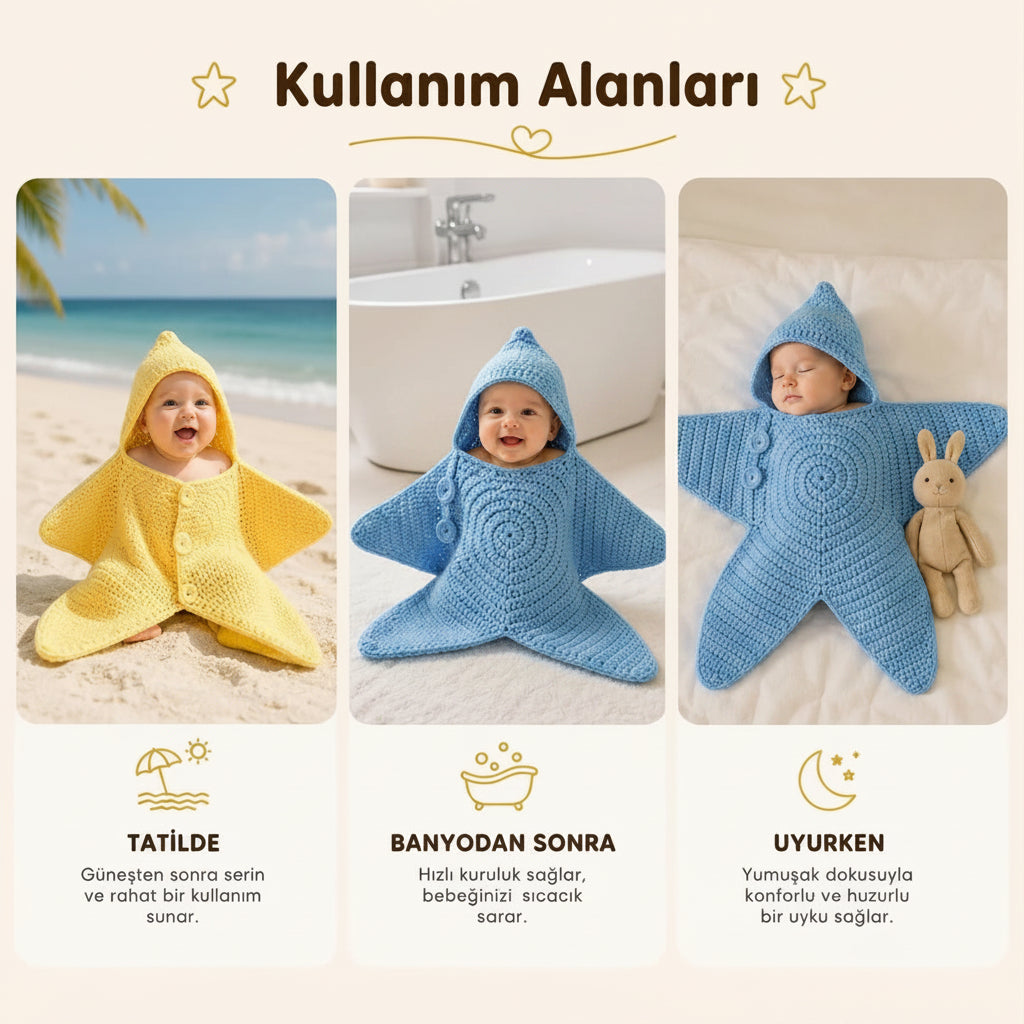 Minik Yıldız El Örgüsü Bebek Yatağı
